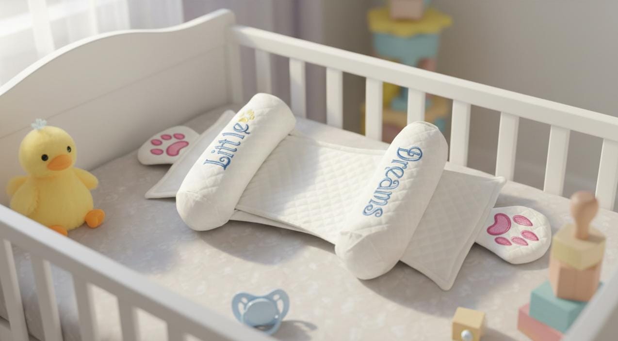 Kausbabi Baby Seed Adjustable Bolster Pillow for Newborn (0–12 Months) | Head Shape Support Pillow with Adjustable Distance | Soft & Breathable Baby Sleeping Pillow | Infant Bed Support Cushion