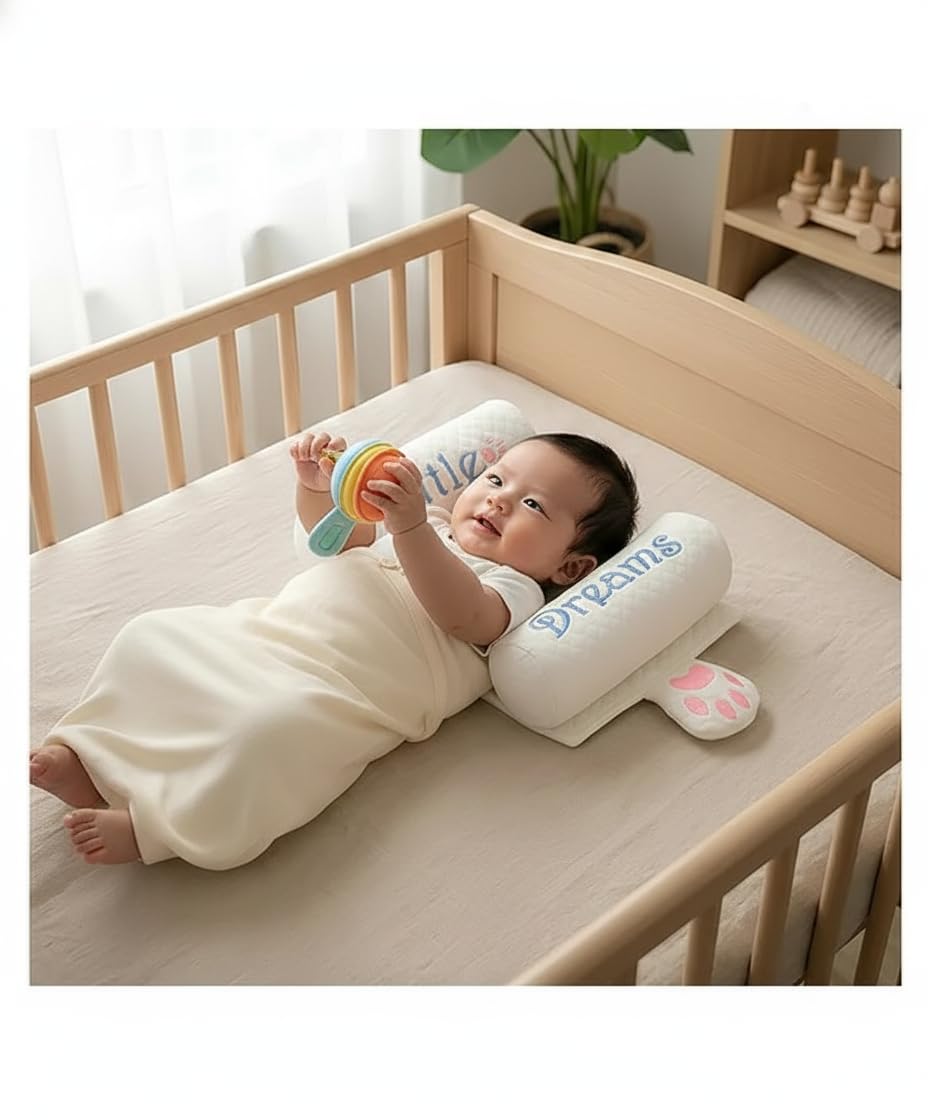 Kausbabi Baby Seed Adjustable Bolster Pillow for Newborn (0–12 Months) | Head Shape Support Pillow with Adjustable Distance | Soft & Breathable Baby Sleeping Pillow | Infant Bed Support Cushion
