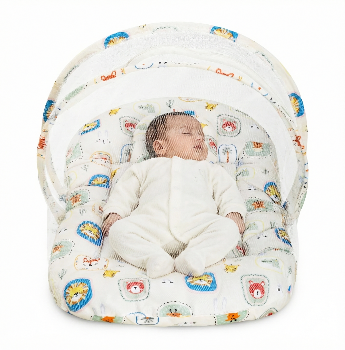 Kausbabi Foldable Baby Mosquito Net with Mattress | Portable Infant Sleeping Bed with Cushion | Breathable Mesh Protection for Newborn Babies | Lightweight Travel Baby Bed (0-12 Months)