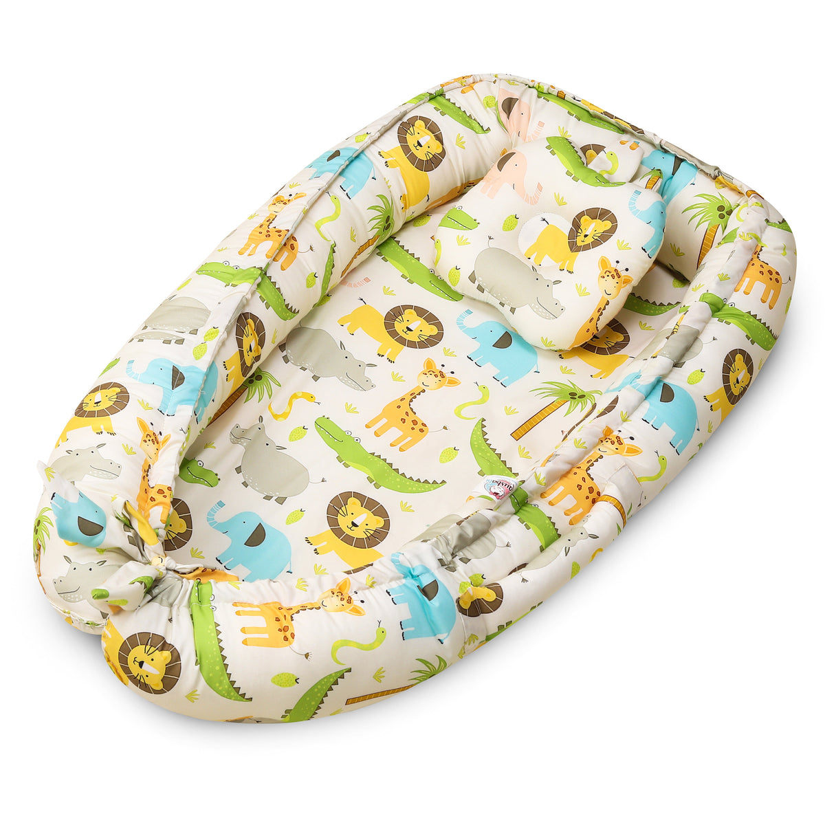 Baby Nest Bed for Newborn | Soft & Breathable Infant Lounger with Pillow with Jungle Safari