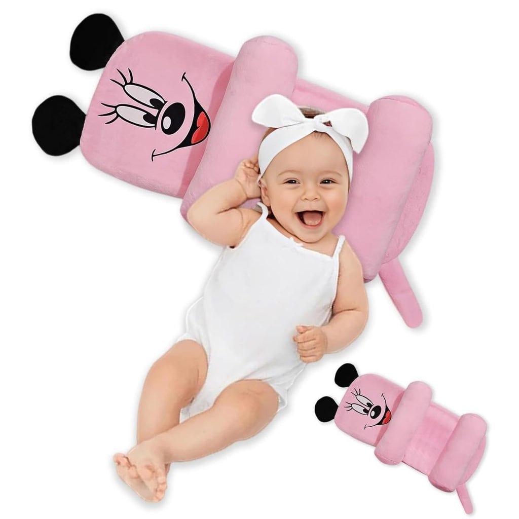 Baby Sleeping Support Pillow with Side Rollers | Newborn Safety Sleeping Pillow Set | Soft Cotton Infant Neck Pillow for 0–12 Months | Anti-Flat Head Cushion for Baby Boys & Girls (Micky)