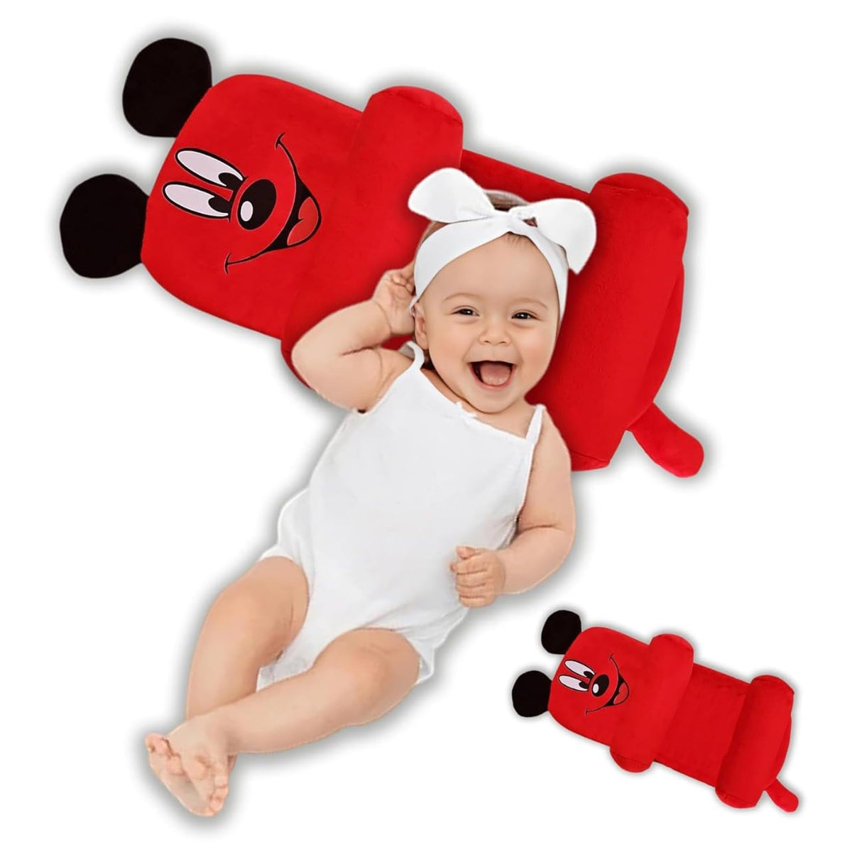Baby Sleeping Support Pillow with Side Rollers | Newborn Safety Sleeping Pillow Set | Soft Cotton Infant Neck Pillow for 0–12 Months | Anti-Flat Head Cushion for Baby Boys & Girls (Micky)