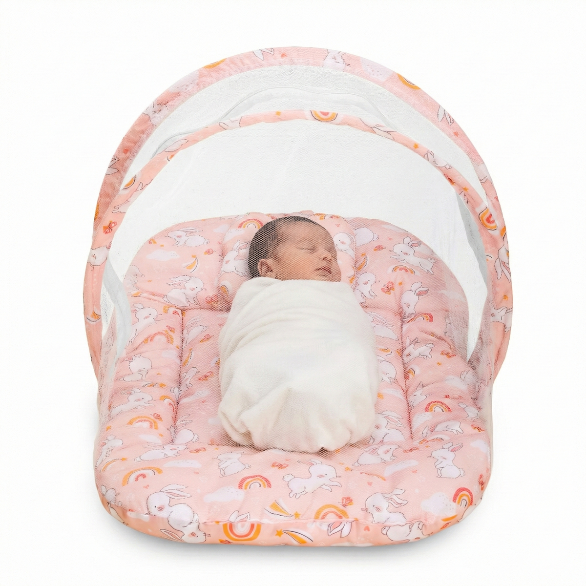 Kausbabi Foldable Baby Mosquito Net with Mattress | Portable Infant Sleeping Bed with Cushion | Breathable Mesh Protection for Newborn Babies | Lightweight Travel Baby Bed (0-12 Months)