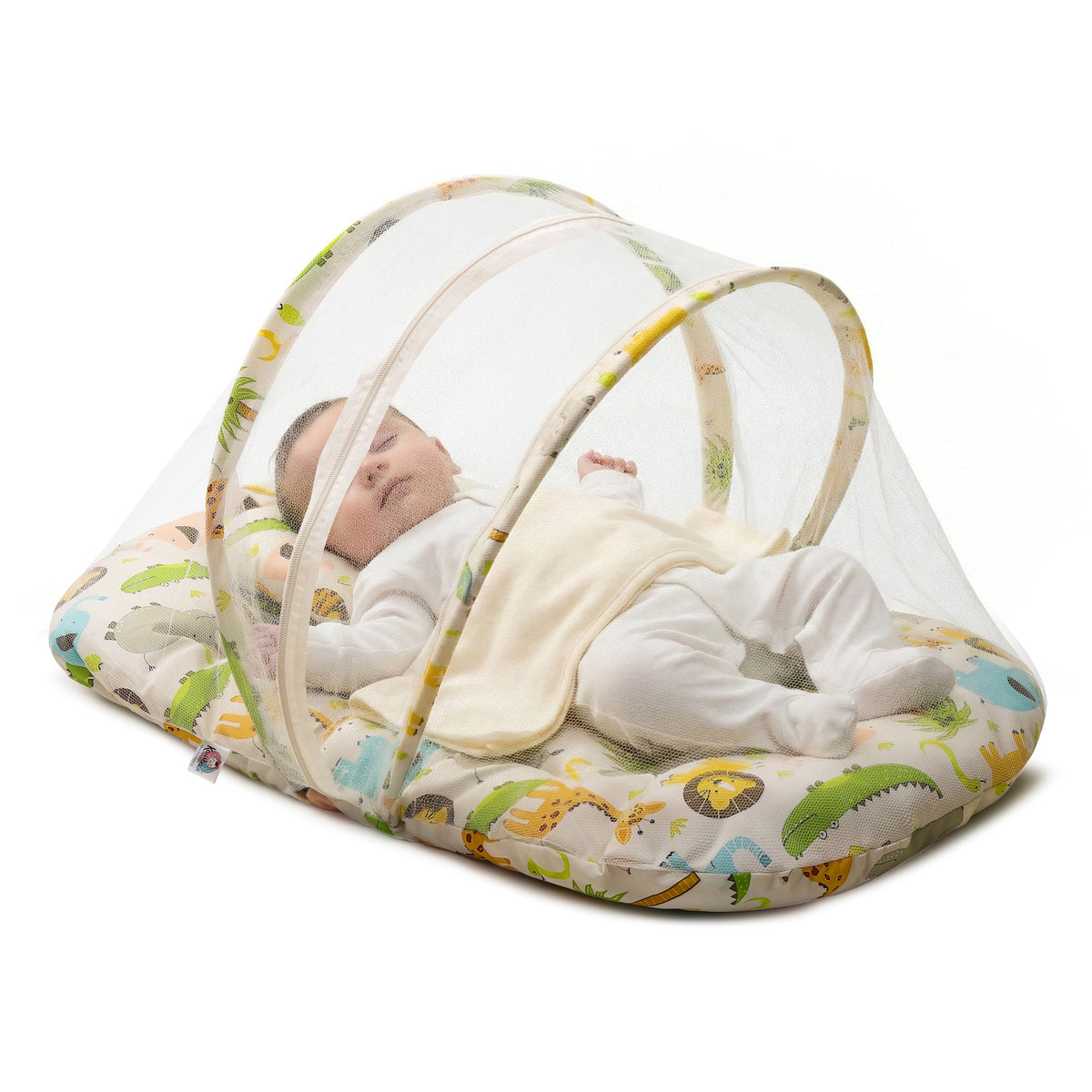 Kausbabi Foldable Baby Mosquito Net with Mattress | Portable Infant Sleeping Bed with Cushion | Breathable Mesh Protection for Newborn Babies | Lightweight Travel Baby Bed (0-12 Months)