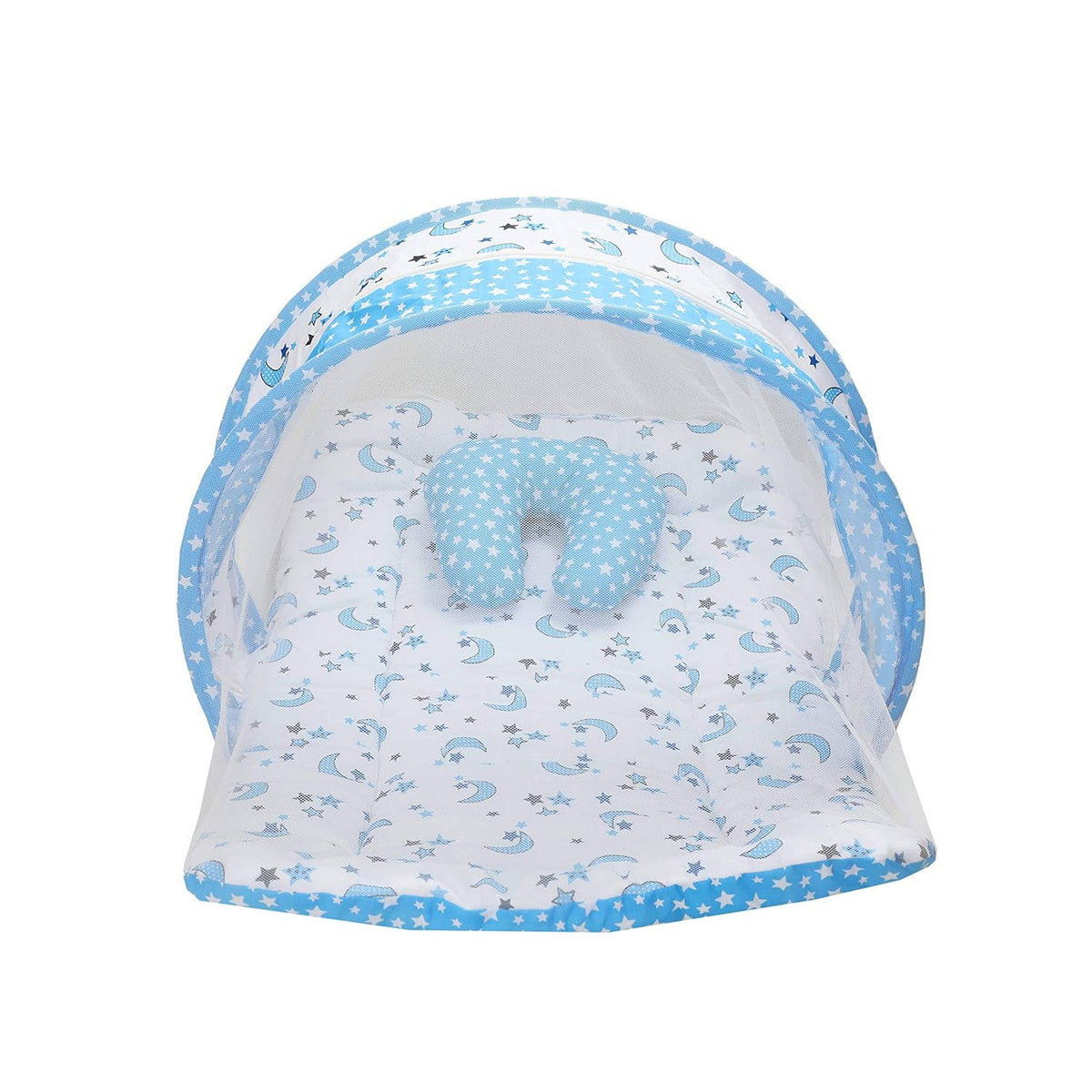 Kausbabi Foldable Baby Mosquito Net with Mattress | Portable Infant Sleeping Bed with Cushion | Breathable Mesh Protection for Newborn Babies | Lightweight Travel Baby Bed (0-12 Months) (Star Moon)