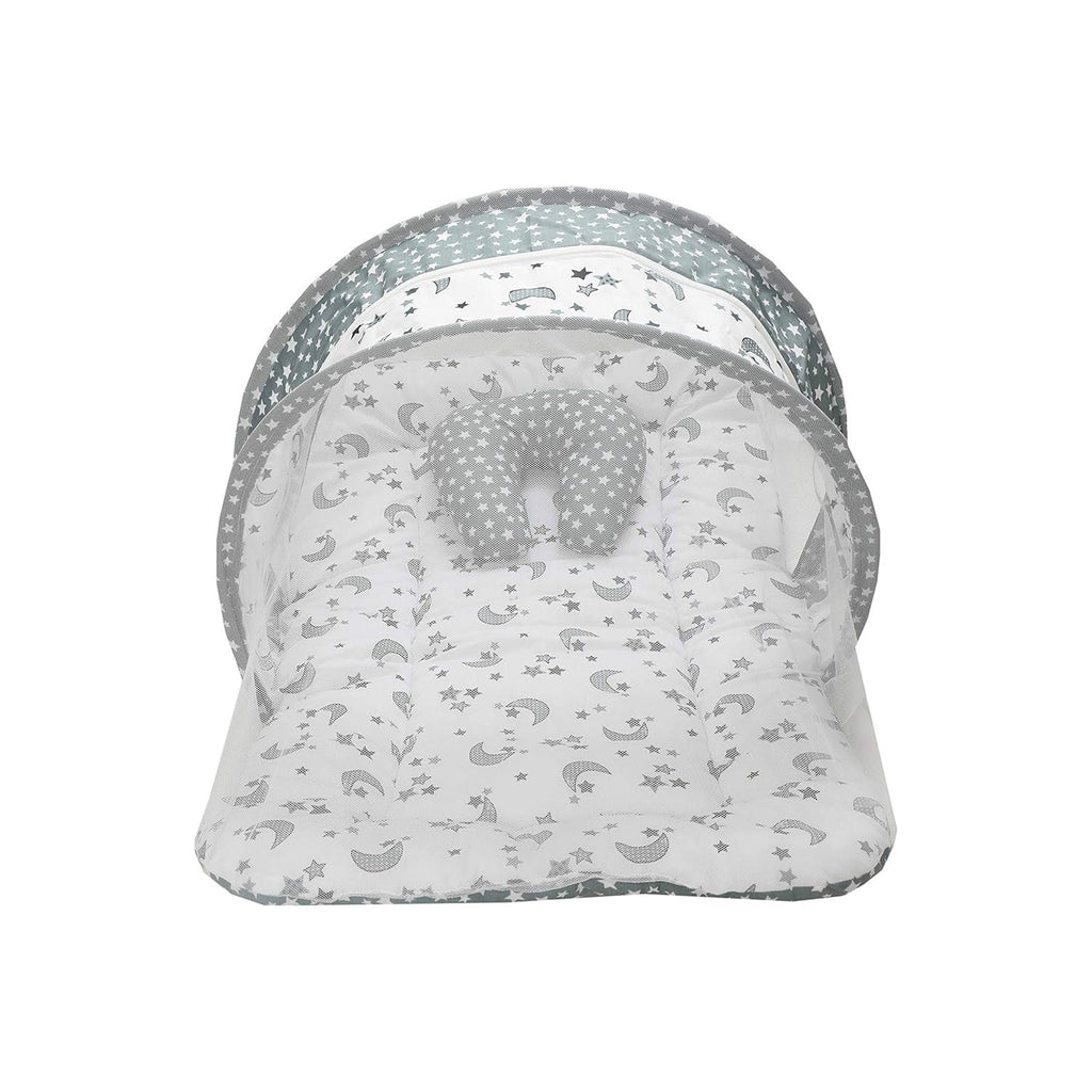 Kausbabi Foldable Baby Mosquito Net with Mattress | Portable Infant Sleeping Bed with Cushion | Breathable Mesh Protection for Newborn Babies | Lightweight Travel Baby Bed (0-12 Months) (Star Moon)
