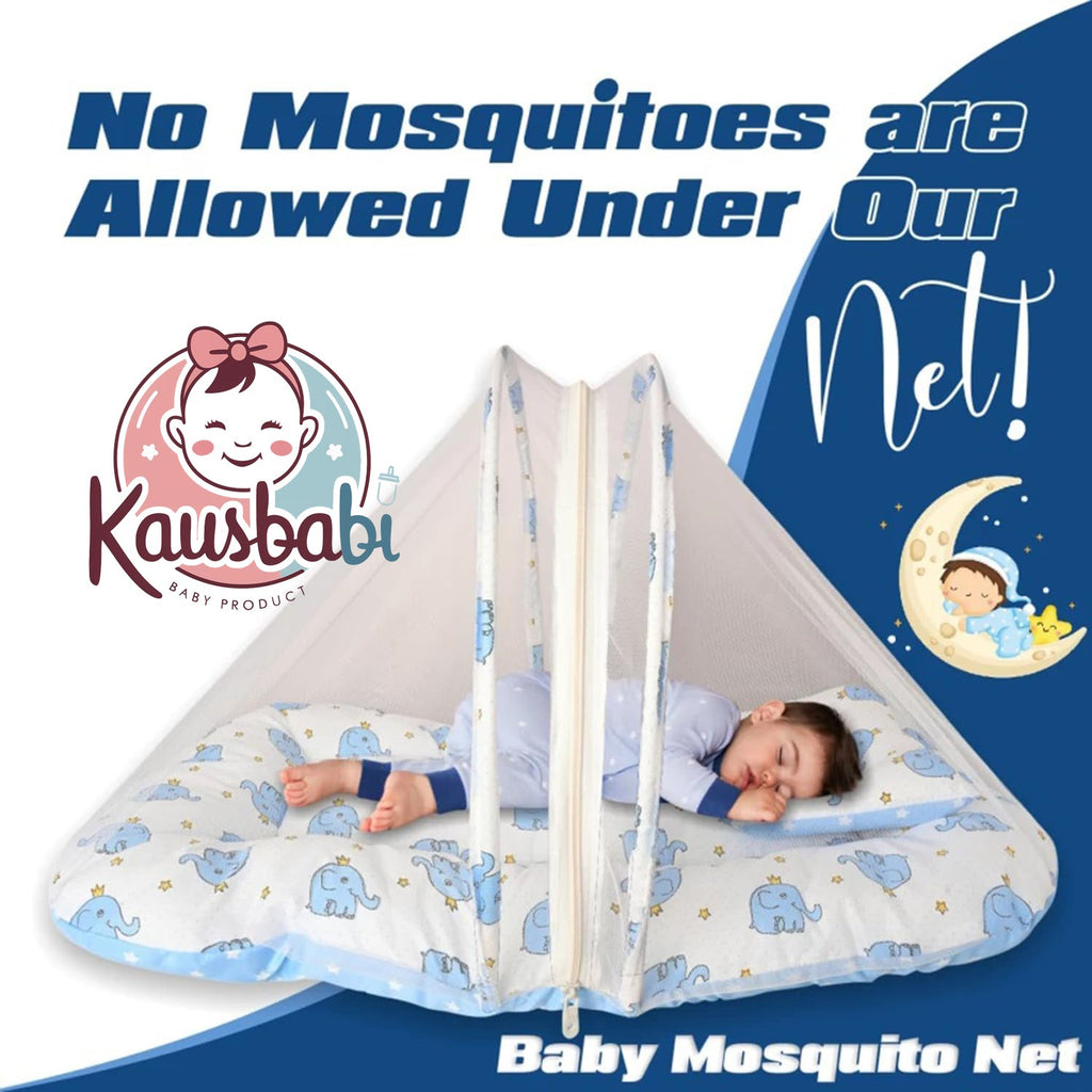 Kausbabi Foldable Baby Mosquito Net with Mattress | Portable Infant Sleeping Bed with Cushion | Breathable Mesh Protection for Newborn Babies | Lightweight Travel Baby Bed (0-12 Months)