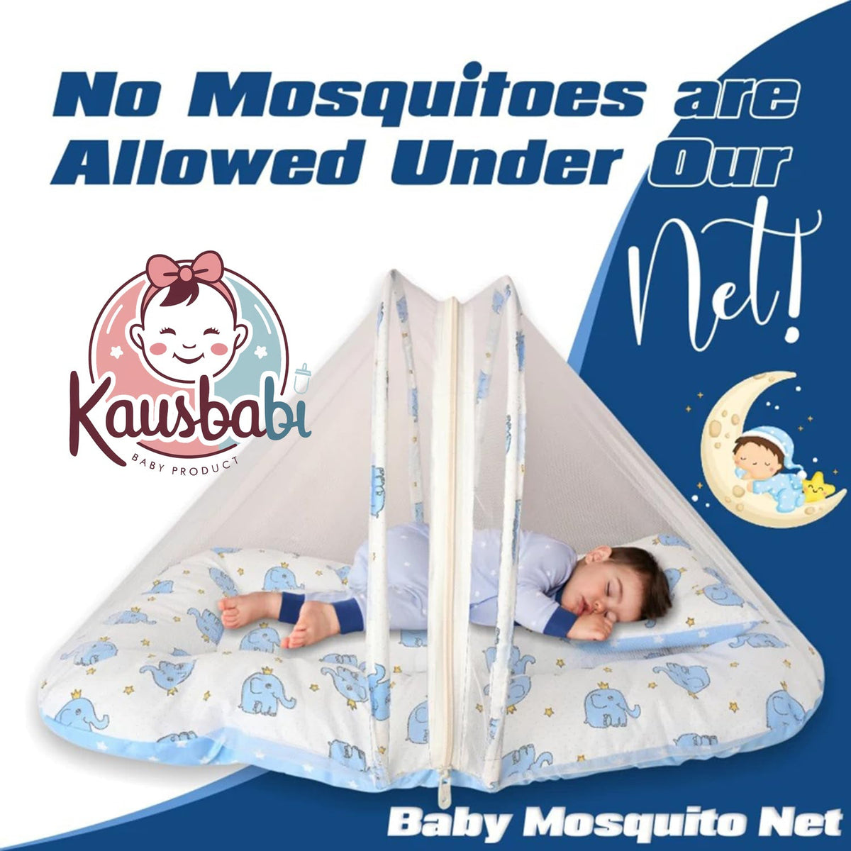 Kausbabi Foldable Baby Mosquito Net with Mattress | Portable Infant Sleeping Bed with Cushion | Breathable Mesh Protection for Newborn Babies | Lightweight Travel Baby Bed (0-12 Months)