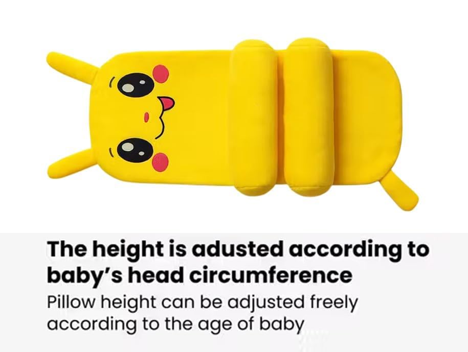 Baby Sleeping Support Pillow with Side Rollers | Newborn Safety Sleeping Pillow Set | Soft Cotton Infant Neck Pillow for 0–12 Months | Anti-Flat Head Cushion for Baby Boys & Girls (Pikachu)