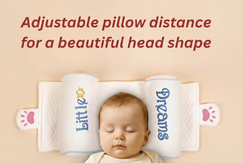 Kausbabi Baby Seed Adjustable Bolster Pillow for Newborn (0–12 Months) | Head Shape Support Pillow with Adjustable Distance | Soft & Breathable Baby Sleeping Pillow | Infant Bed Support Cushion