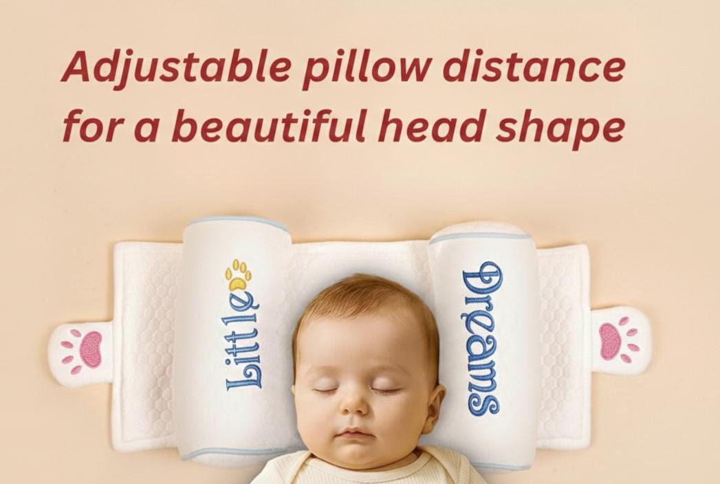 Kausbabi Baby Seed Adjustable Bolster Pillow for Newborn (0–12 Months) | Head Shape Support Pillow with Adjustable Distance | Soft & Breathable Baby Sleeping Pillow | Infant Bed Support Cushion