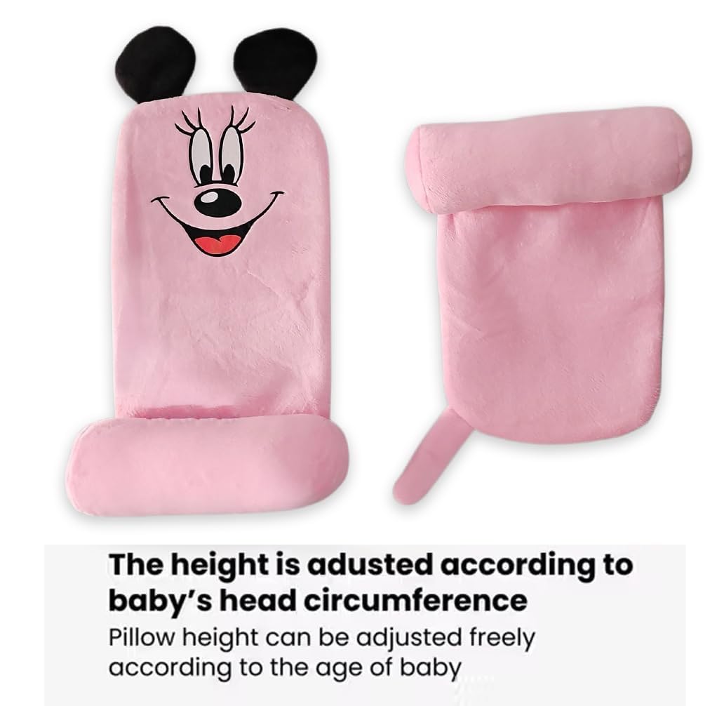 Baby Sleeping Support Pillow with Side Rollers | Newborn Safety Sleeping Pillow Set | Soft Cotton Infant Neck Pillow for 0–12 Months | Anti-Flat Head Cushion for Baby Boys & Girls (Micky)