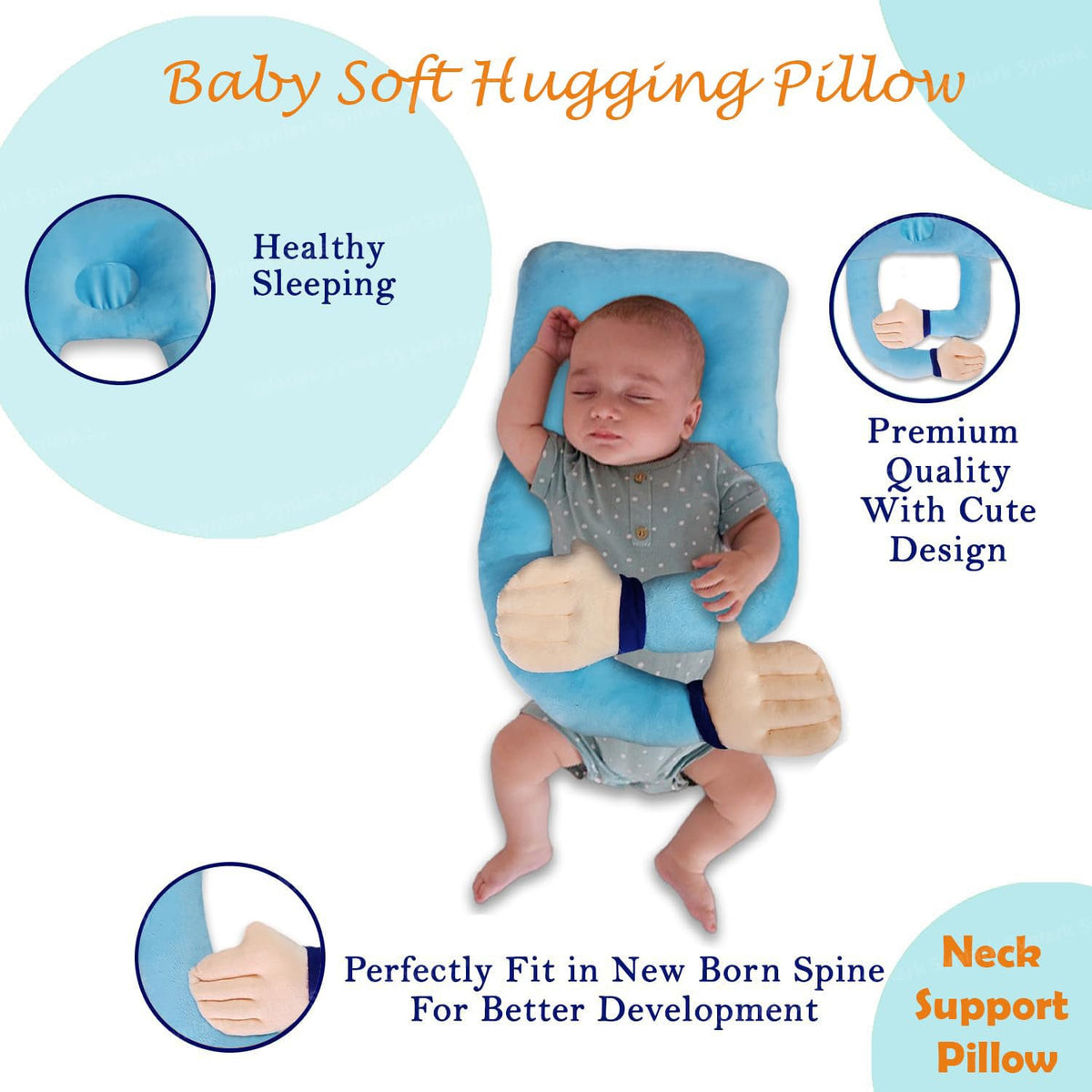 Kausbabi Plush Hugging Pillow for Baby Boys & Girls | Soft Infant Cuddle Cushion | Lightweight, Durable & Washable | Cute Animal Shape Baby Pillow for Sleeping & Playtime