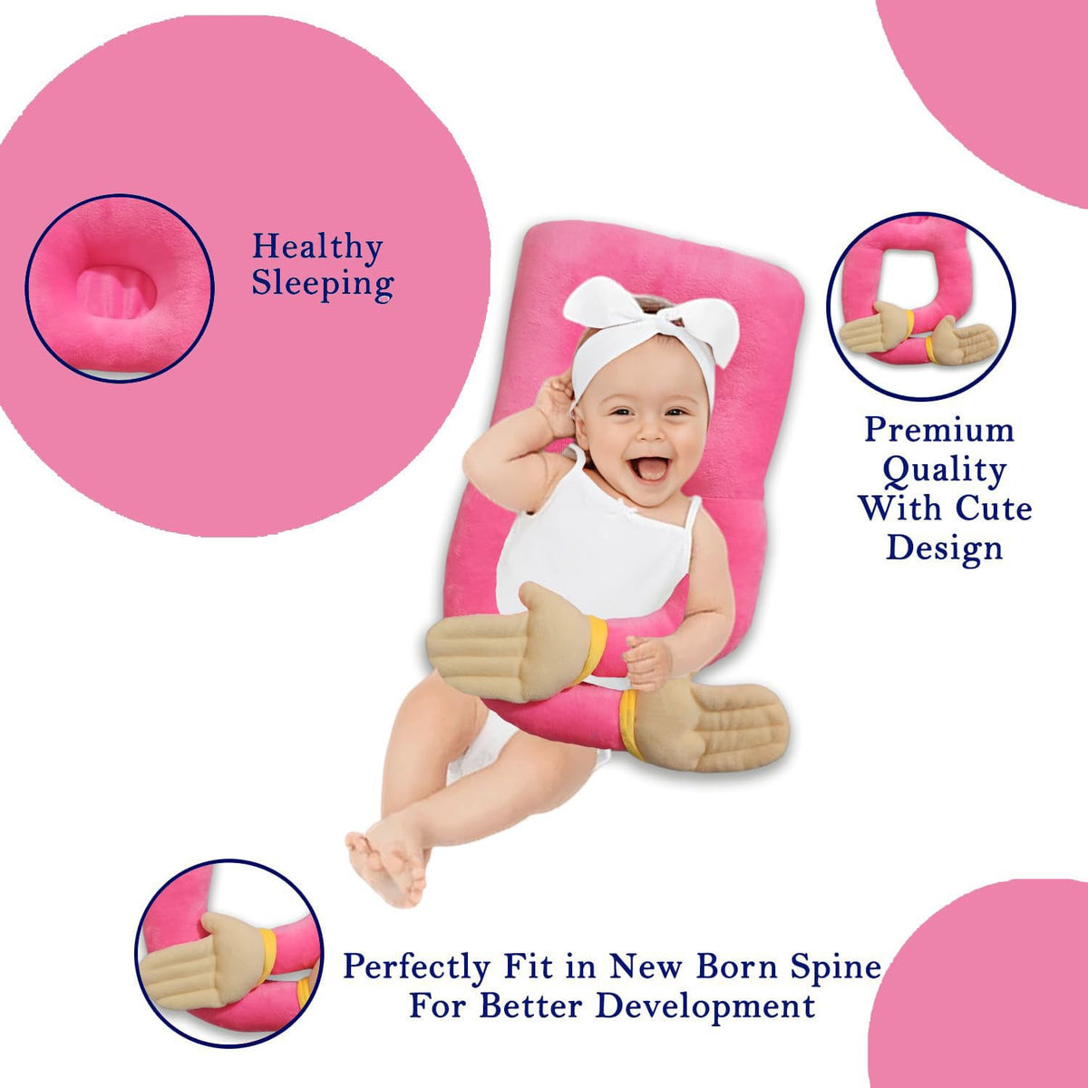 Kausbabi Plush Hugging Pillow for Baby Boys & Girls | Soft Infant Cuddle Cushion | Lightweight, Durable & Washable | Cute Animal Shape Baby Pillow for Sleeping & Playtime