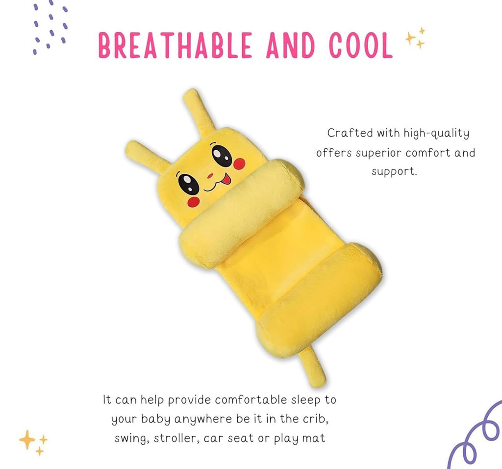 Baby Sleeping Support Pillow with Side Rollers | Newborn Safety Sleeping Pillow Set | Soft Cotton Infant Neck Pillow for 0–12 Months | Anti-Flat Head Cushion for Baby Boys & Girls (Pikachu)