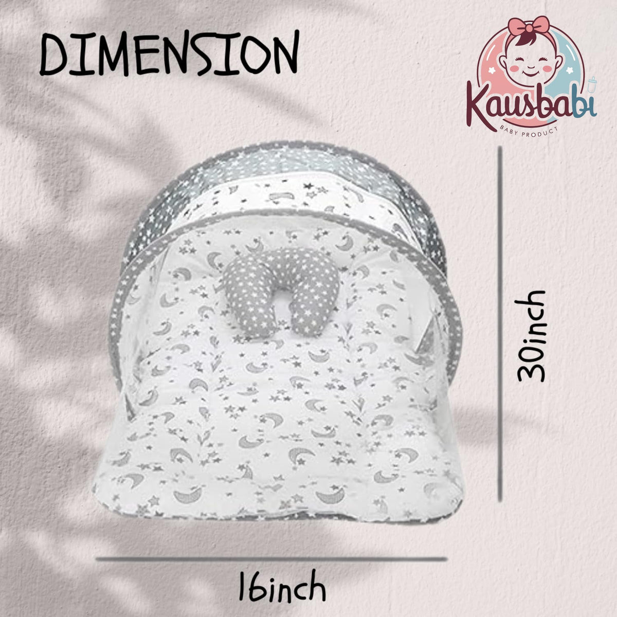 Kausbabi Foldable Baby Mosquito Net with Mattress | Portable Infant Sleeping Bed with Cushion | Breathable Mesh Protection for Newborn Babies | Lightweight Travel Baby Bed (0-12 Months) (Star Moon)