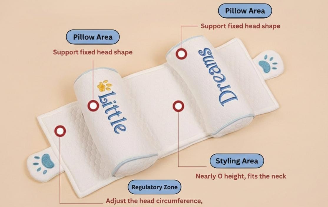 Kausbabi Baby Seed Adjustable Bolster Pillow for Newborn (0–12 Months) | Head Shape Support Pillow with Adjustable Distance | Soft & Breathable Baby Sleeping Pillow | Infant Bed Support Cushion