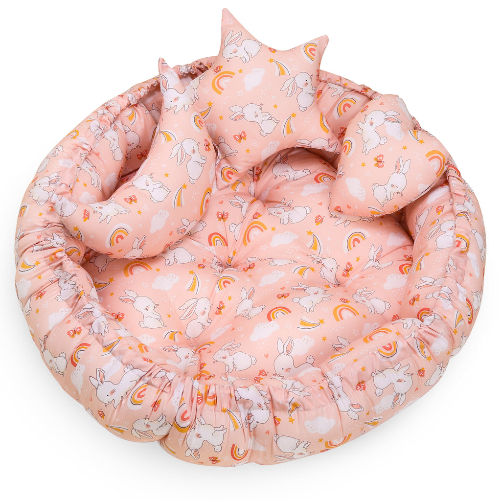 Round Baby Tub Bed with Mosquito Net Portable Newborn Sleeping Bed with Breathable Net Protection with pink color
