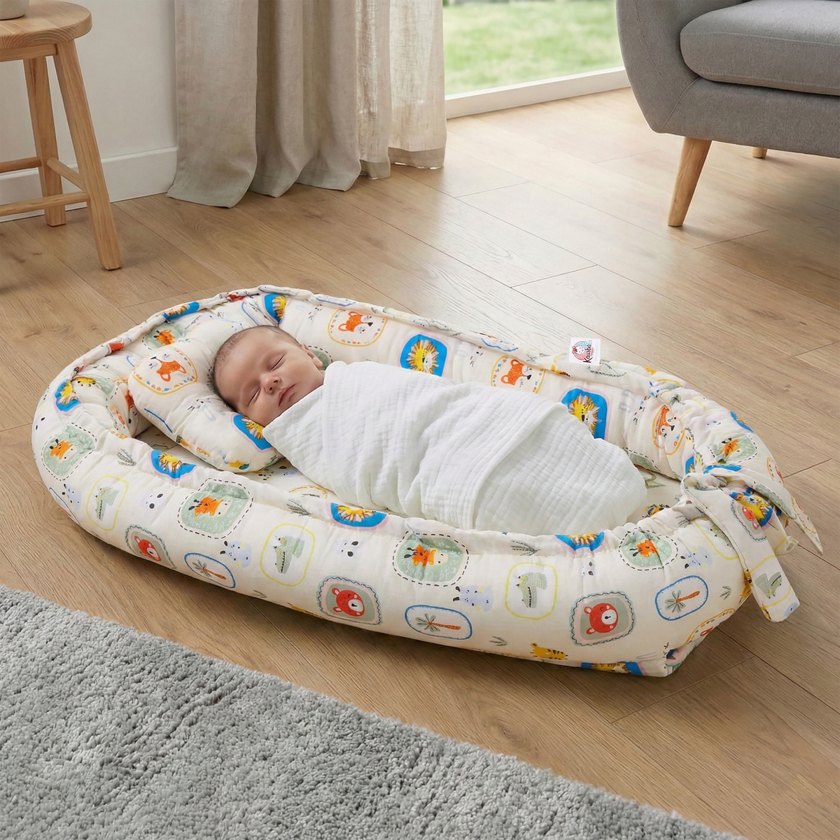 Kausbabi Baby Nest Bed for Newborn | Soft & Breathable Infant Lounger with Pillow | Portable Baby Sleeping Bed for Co-Sleeping & Travel | Comfortable Baby Bed (0-12 Months)