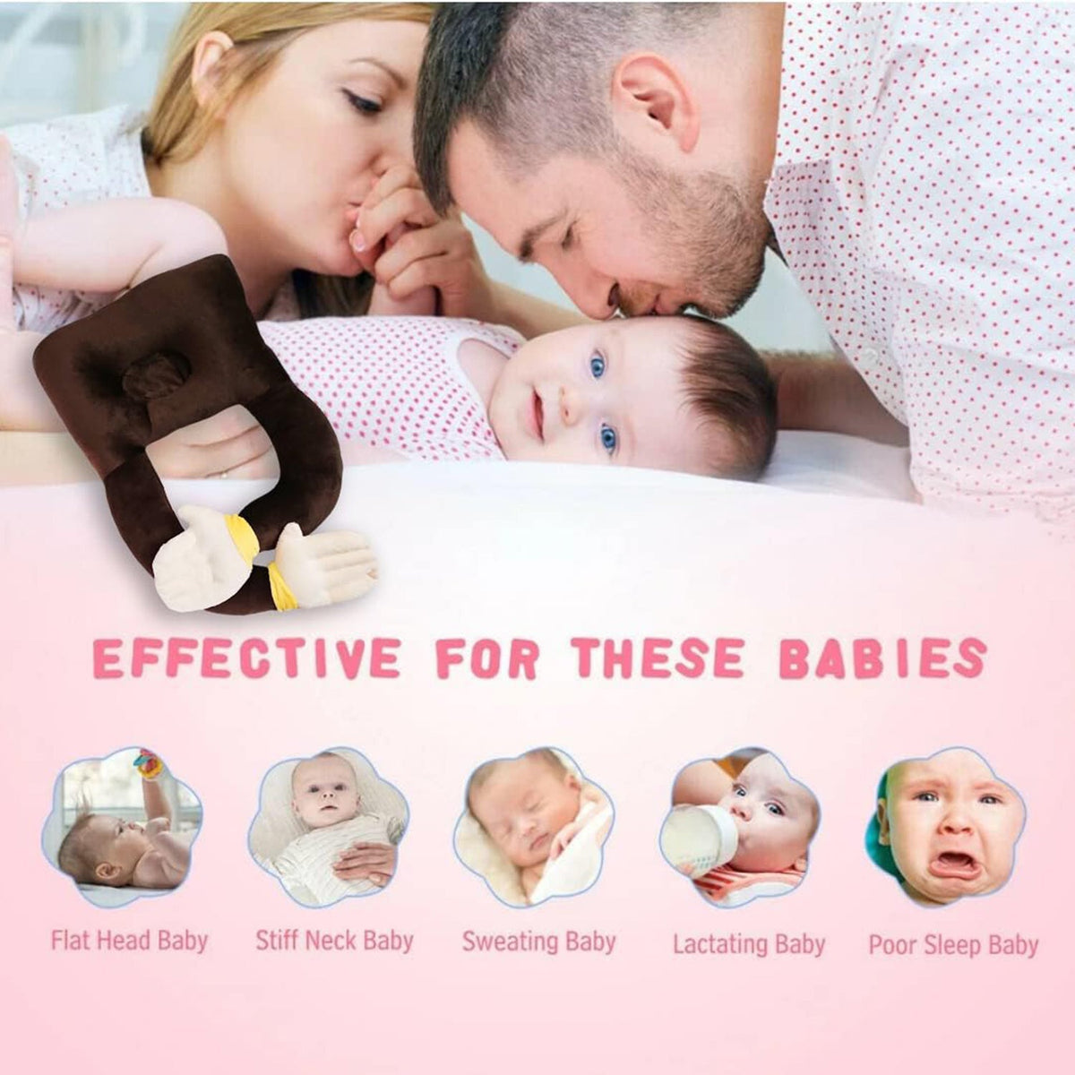 Kausbabi Plush Hugging Pillow for Baby Boys & Girls | Soft Infant Cuddle Cushion | Lightweight, Durable & Washable | Cute Animal Shape Baby Pillow for Sleeping & Playtime