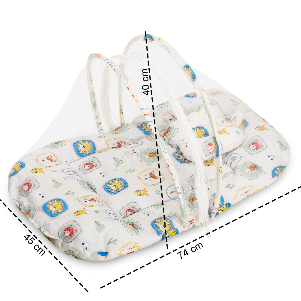 Kausbabi Foldable Baby Mosquito Net with Mattress | Portable Infant Sleeping Bed with Cushion | Breathable Mesh Protection for Newborn Babies | Lightweight Travel Baby Bed (0-12 Months)