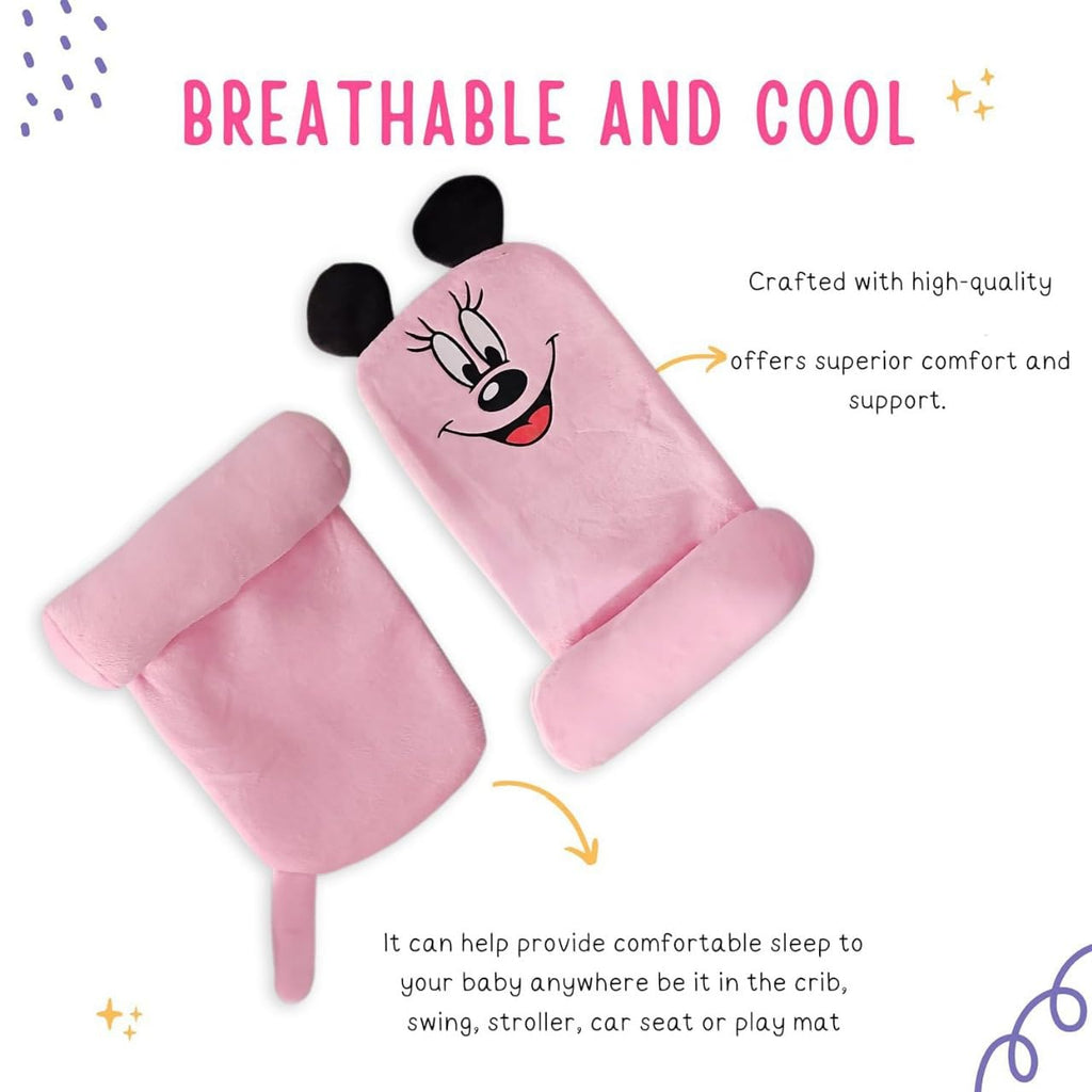 Baby Sleeping Support Pillow with Side Rollers | Newborn Safety Sleeping Pillow Set | Soft Cotton Infant Neck Pillow for 0–12 Months | Anti-Flat Head Cushion for Baby Boys & Girls (Micky)