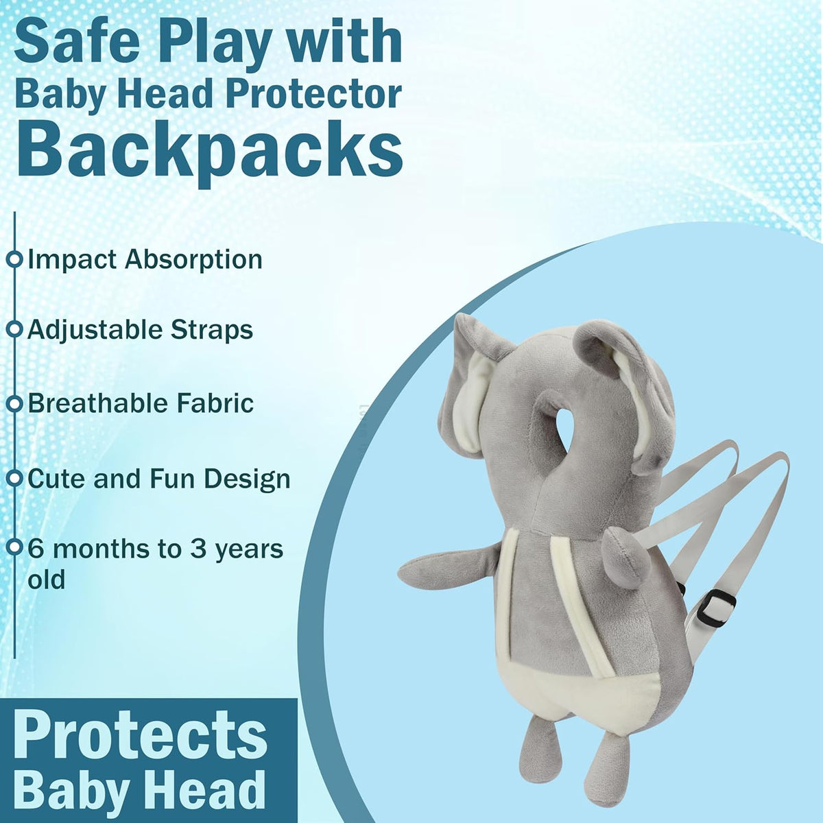 Baby Head Protector Cushion Plush Soft Multicolor Toy Early Learning Toy Fall Protection Helmet Baby Head Protector Child Adjustable Shoulder Strap (Perfect Gift for Baby) Elephant