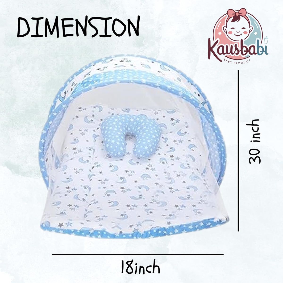 Kausbabi Foldable Baby Mosquito Net with Mattress | Portable Infant Sleeping Bed with Cushion | Breathable Mesh Protection for Newborn Babies | Lightweight Travel Baby Bed (0-12 Months) (Star Moon)