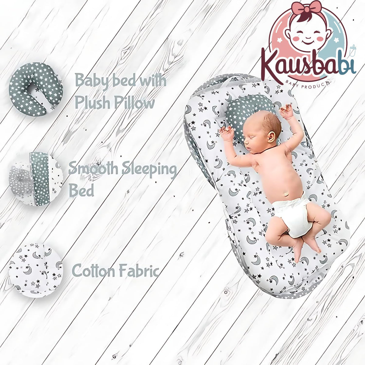 Kausbabi Foldable Baby Mosquito Net with Mattress | Portable Infant Sleeping Bed with Cushion | Breathable Mesh Protection for Newborn Babies | Lightweight Travel Baby Bed (0-12 Months) (Star Moon)