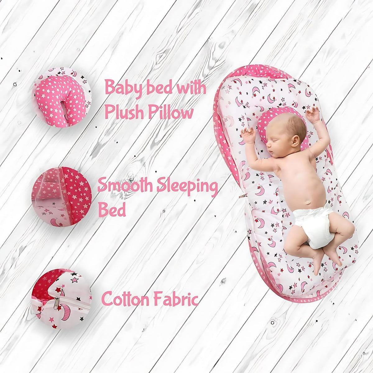 Kausbabi Foldable Baby Mosquito Net with Mattress | Portable Infant Sleeping Bed with Cushion | Breathable Mesh Protection for Newborn Babies | Lightweight Travel Baby Bed (0-12 Months) (Star Moon)