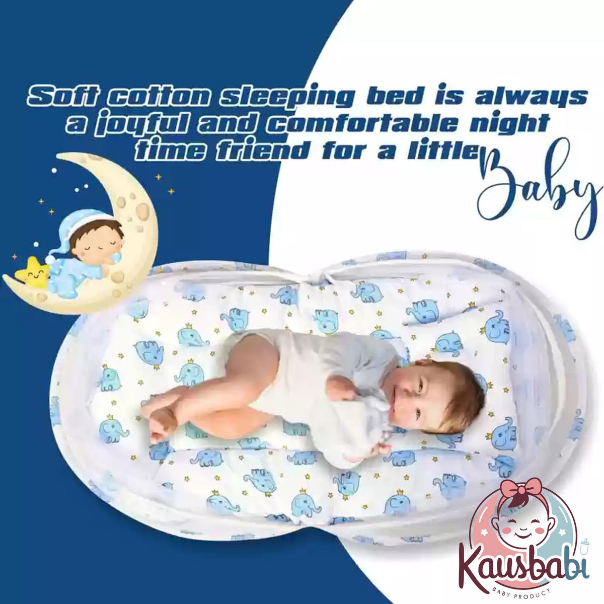 Kausbabi Foldable Baby Mosquito Net with Mattress | Portable Infant Sleeping Bed with Cushion | Breathable Mesh Protection for Newborn Babies | Lightweight Travel Baby Bed (0-12 Months)