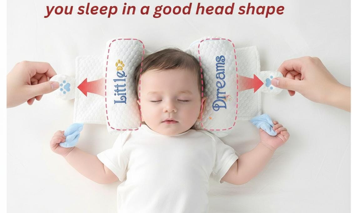 Kausbabi Baby Seed Adjustable Bolster Pillow for Newborn (0–12 Months) | Head Shape Support Pillow with Adjustable Distance | Soft & Breathable Baby Sleeping Pillow | Infant Bed Support Cushion