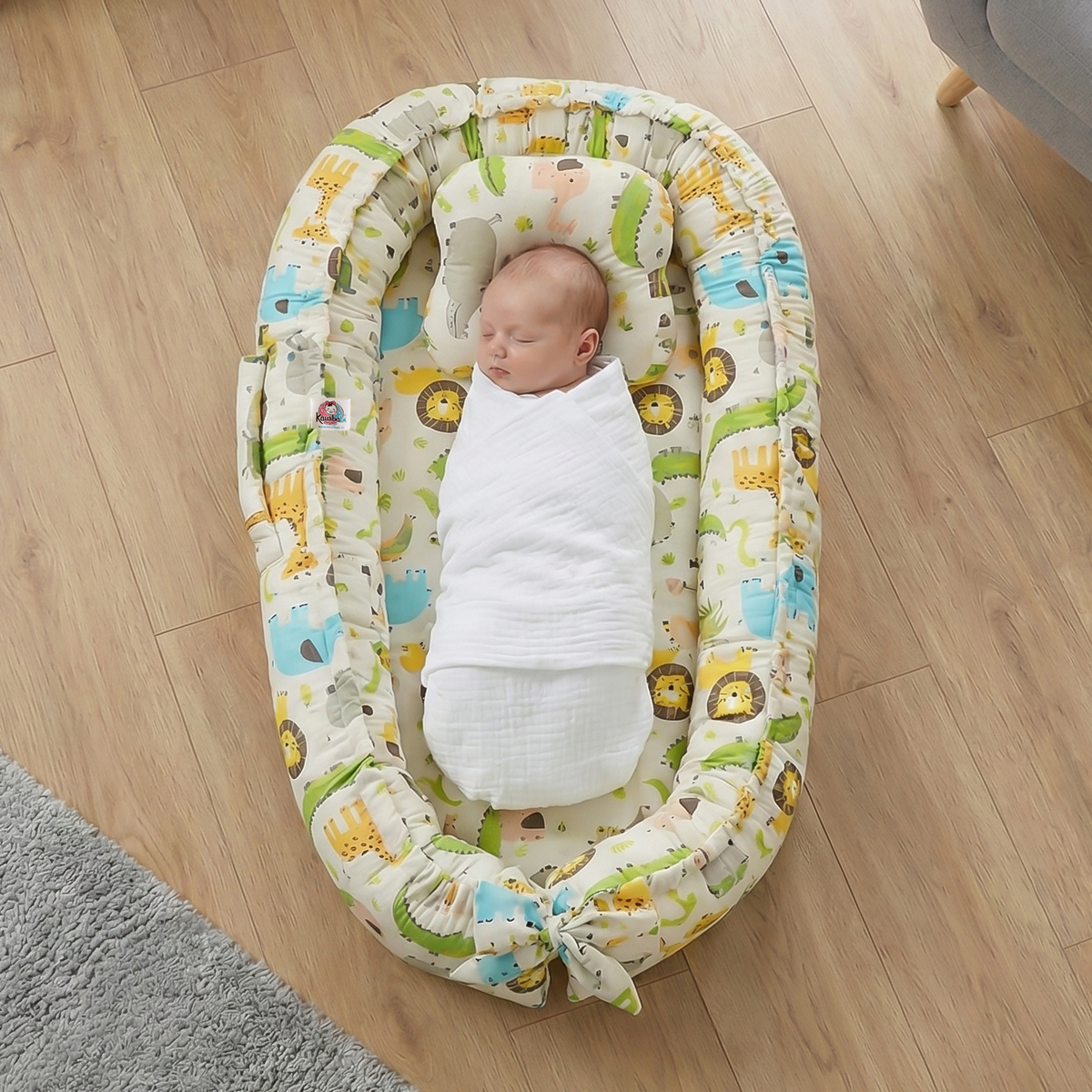 Baby Nest Bed for Newborn | Soft & Breathable Infant Lounger with Pillow with Jungle Safari