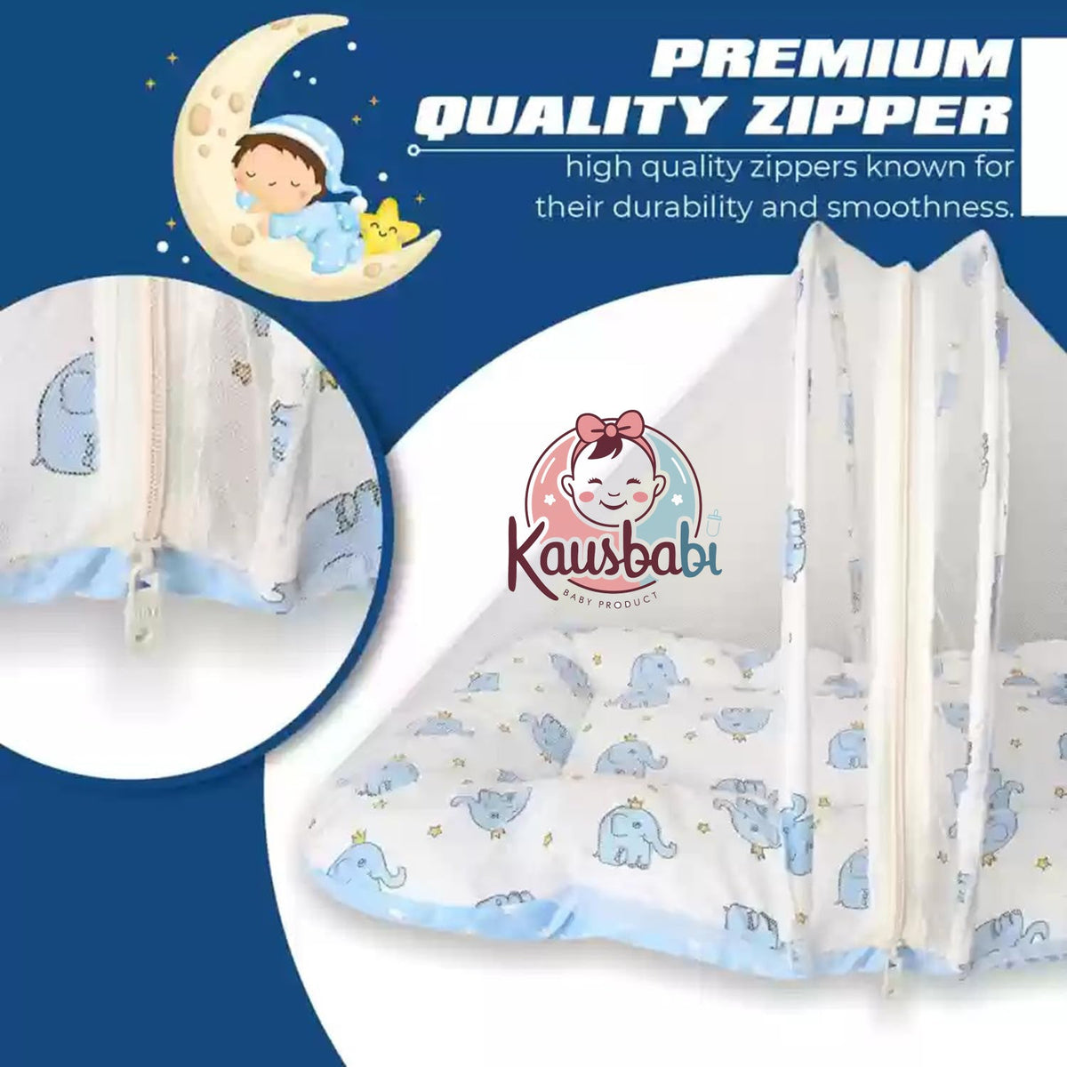 Kausbabi Foldable Baby Mosquito Net with Mattress | Portable Infant Sleeping Bed with Cushion | Breathable Mesh Protection for Newborn Babies | Lightweight Travel Baby Bed (0-12 Months)