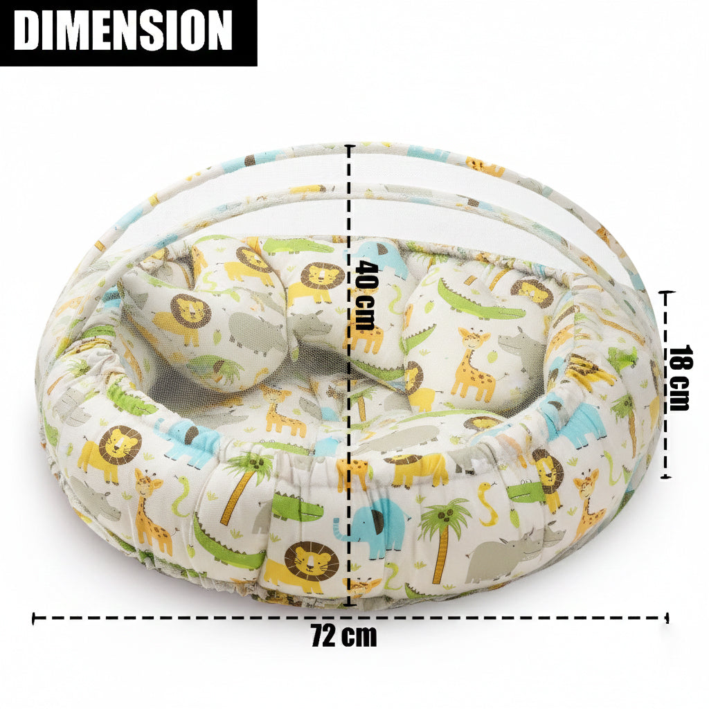 Round Baby Tub Bed with Mosquito Net | Soft Infant Nest Bed with Pillow