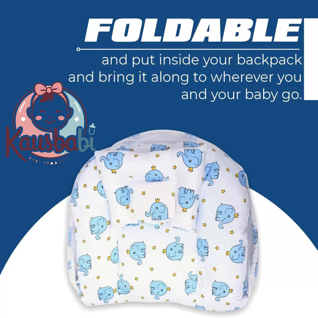 Kausbabi Foldable Baby Mosquito Net with Mattress | Portable Infant Sleeping Bed with Cushion | Breathable Mesh Protection for Newborn Babies | Lightweight Travel Baby Bed (0-12 Months)