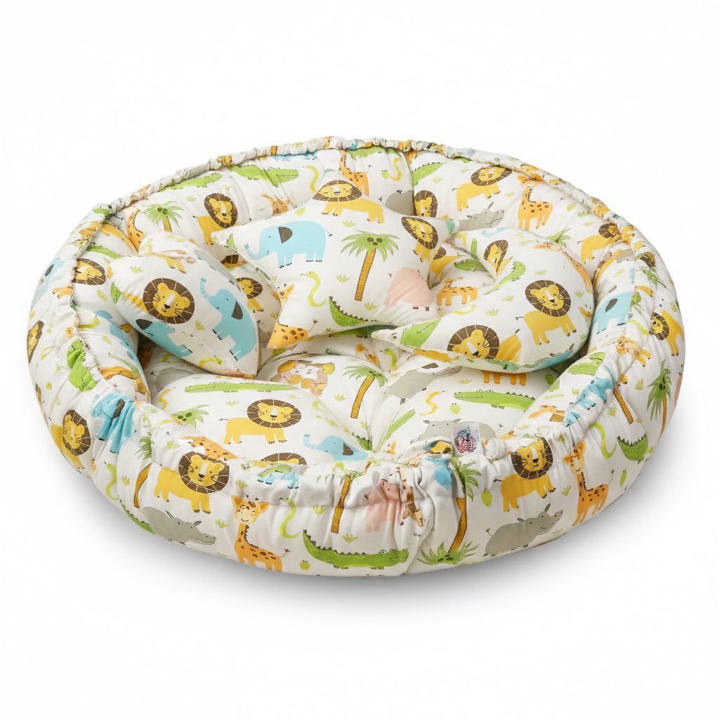 Round Baby Tub Bed with Mosquito Net | Soft Infant Nest Bed with Pillow