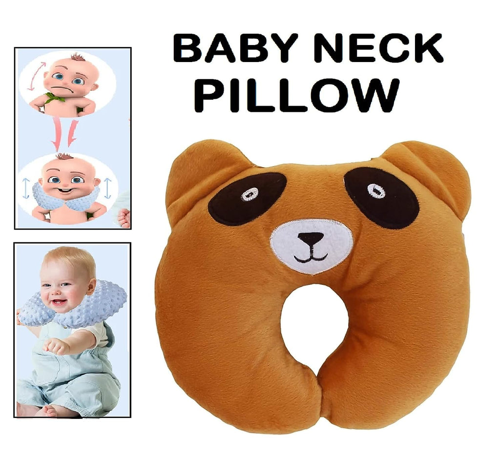 Cotton New Born Baby Soft Neck Supporting Pillow (0-12 Month), Infant Pillow Printed, Baby Sleeping, Gift for Babies Brown Panda