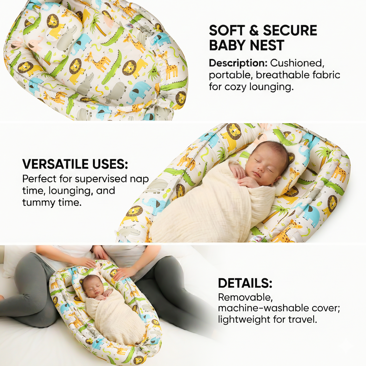 Kausbabi Baby Nest Bed for Newborn | Soft & Breathable Infant Lounger with Pillow