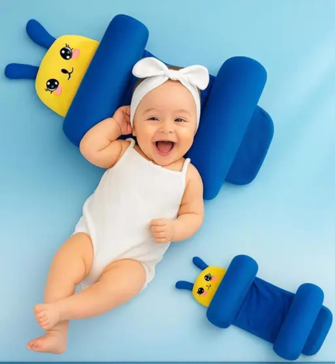 Baby Sleeping Support Pillow with Side Rollers | Newborn Safety Sleeping Pillow Set | Soft Cotton Infant Neck Pillow for 0–12 Months | Anti-Flat Head Cushion for Baby Boys & Girls (New)