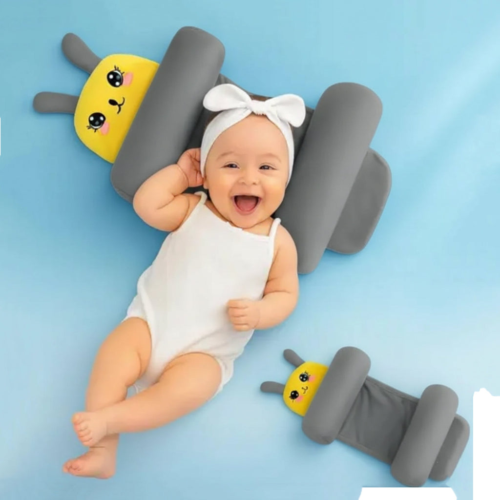 Baby Sleeping Support Pillow with Side Rollers | Newborn Safety Sleeping Pillow Set | Soft Cotton Infant Neck Pillow for 0–12 Months | Anti-Flat Head Cushion for Baby Boys & Girls (New)