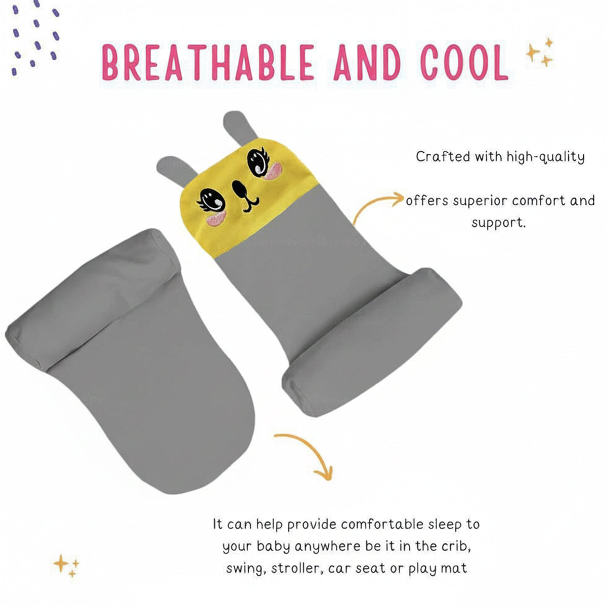 Baby Sleeping Support Pillow with Side Rollers | Newborn Safety Sleeping Pillow Set | Soft Cotton Infant Neck Pillow for 0–12 Months | Anti-Flat Head Cushion for Baby Boys & Girls (New)