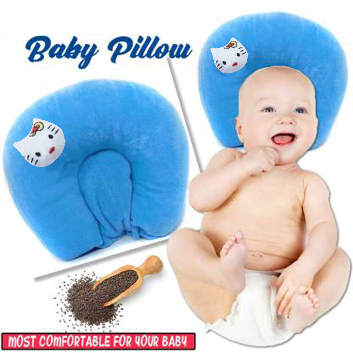 Kausbabi Mustard Seed Pillow for New Born Baby, Ideal for Round Head Shaping Seed Pillow with Foam Cotton Cover for 0 to 12 Months Babies (Gift for Baby)