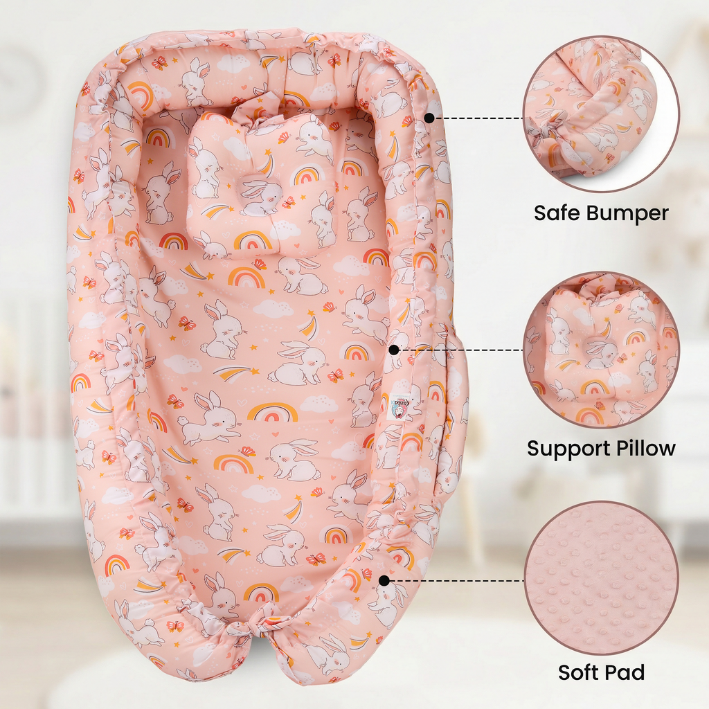 Baby Nest Bed for Newborn | Portable Baby Sleeping Bed for Co-Sleeping & Travel with pink color