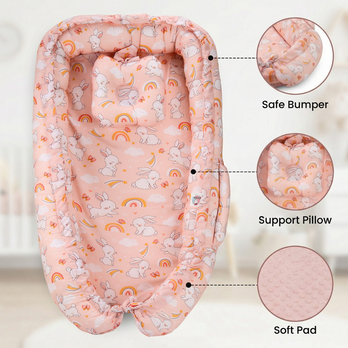 Baby Nest Bed for Newborn | Portable Baby Sleeping Bed for Co-Sleeping & Travel with pink color