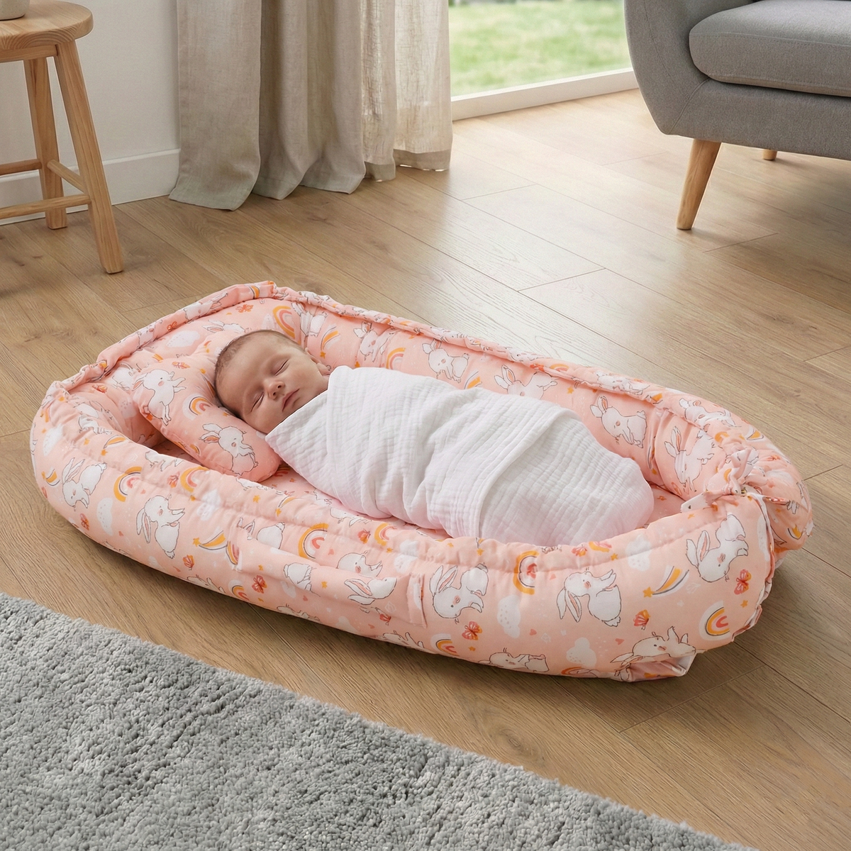 Kausbabi Baby Nest Bed for Newborn | Soft & Breathable Infant Lounger with Pillow | Portable Baby Sleeping Bed for Co-Sleeping & Travel | Comfortable Baby Bed (0-12 Months)