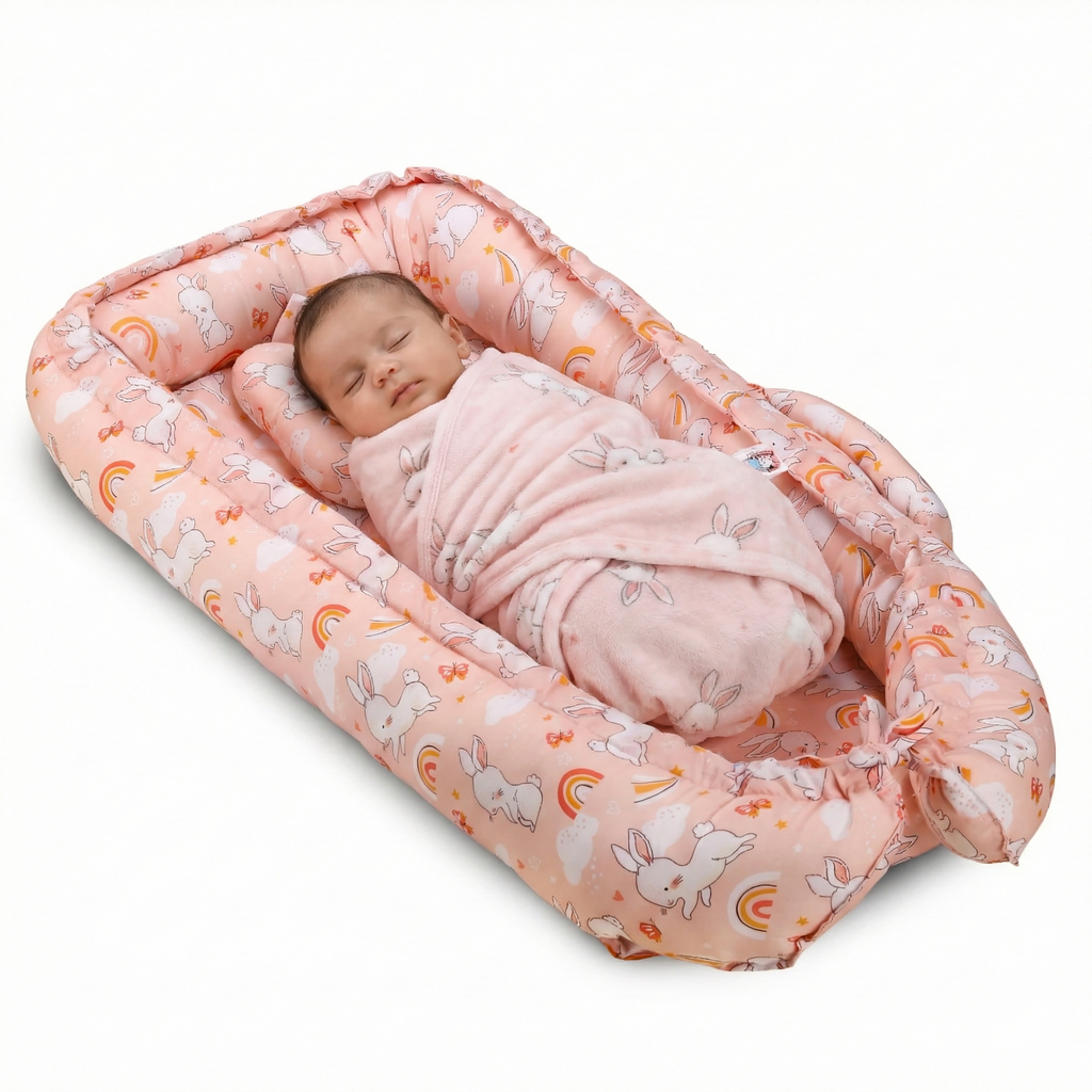 Baby Nest Bed for Newborn | Portable Baby Sleeping Bed for Co-Sleeping & Travel with pink color