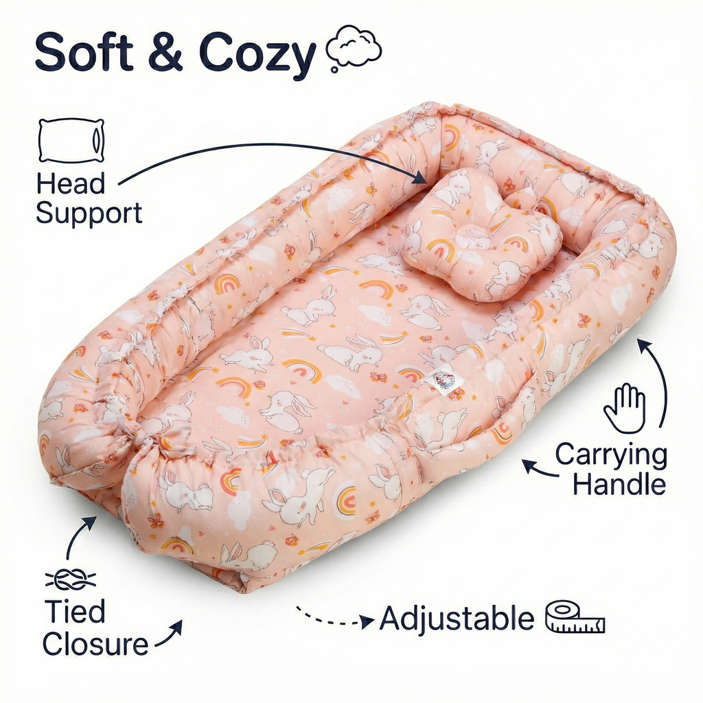 Baby Nest Bed for Newborn | Portable Baby Sleeping Bed for Co-Sleeping & Travel with pink color