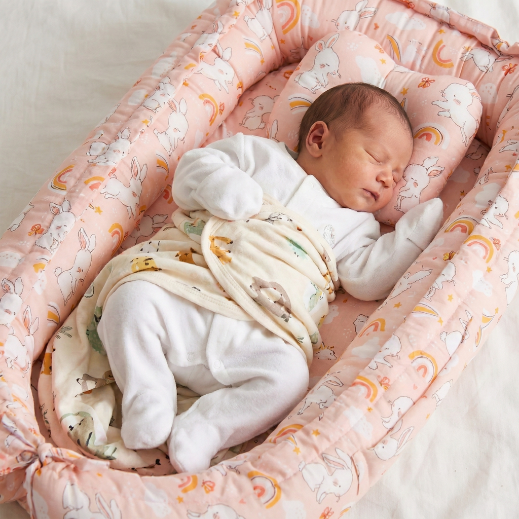 Baby Nest Bed for Newborn | Portable Baby Sleeping Bed for Co-Sleeping & Travel with pink color