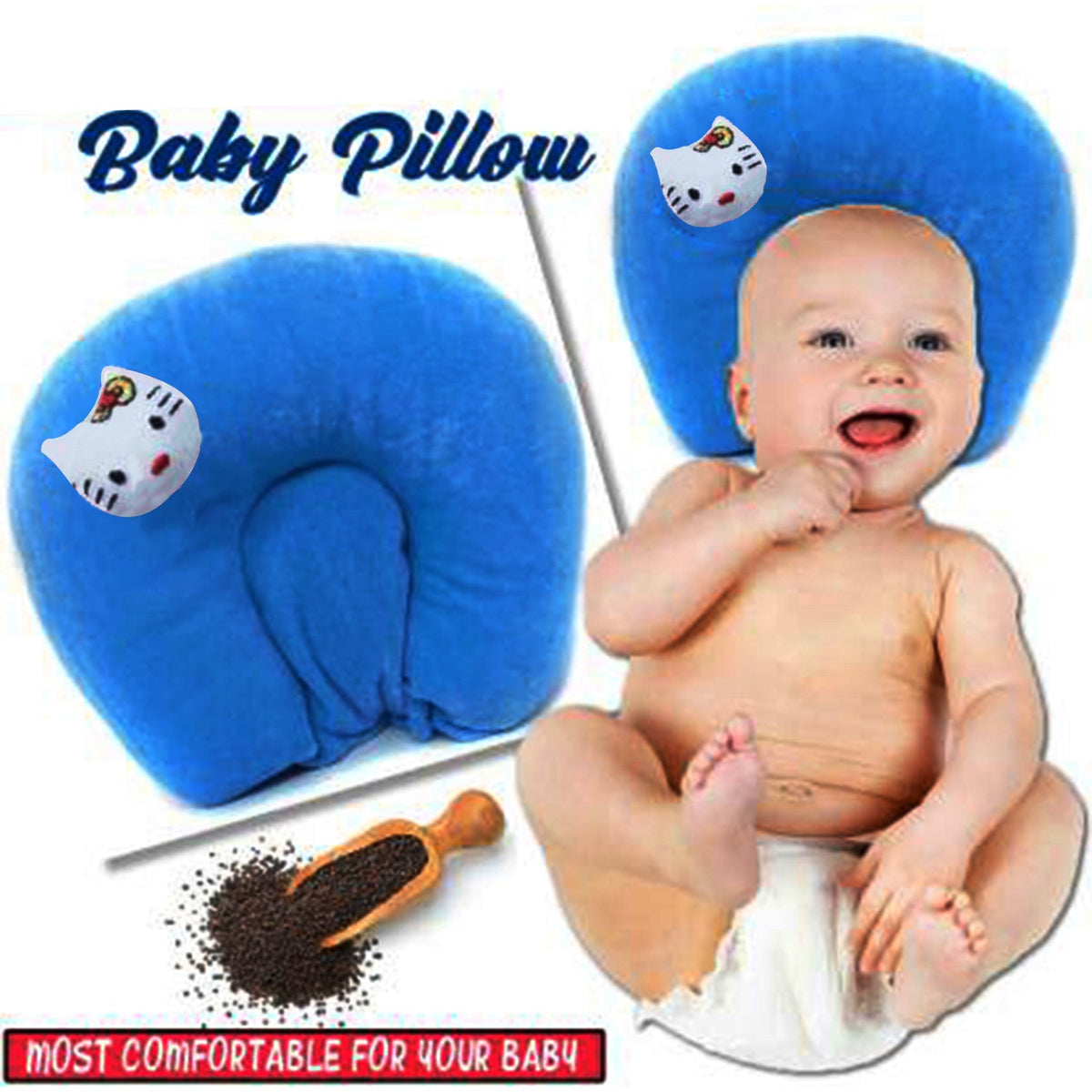 Kausbabi Mustard Seed Pillow for New Born Baby, Ideal for Round Head Shaping Seed Pillow with Foam Cotton Cover for 0 to 12 Months Babies (Gift for Baby)